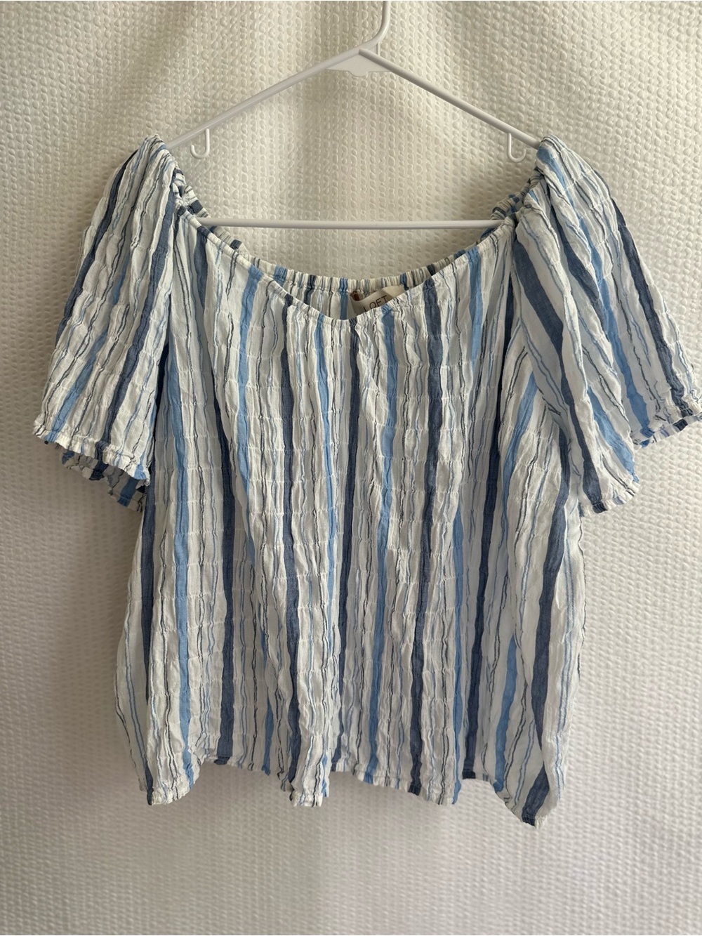 LOFT Women’s Blue White Striped Off Shoulder Flutter Sleeve Top Size: Medium